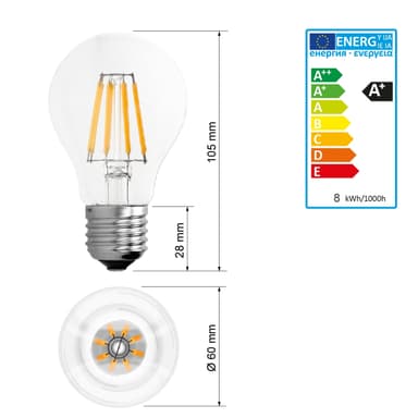 E27 LED glødepære lampe Vintage lampe pære varm hvid 8W