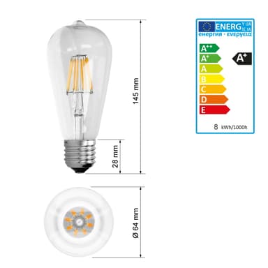 10 x E27 LED pære glødetråd stempel Vintage elektriske pærer varm hvidt lys 8W