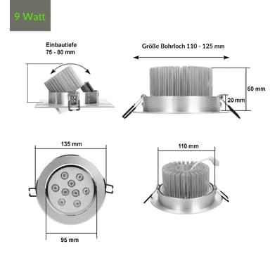 ECD Germany pakke med 20 LED-forsænkede lygter 9W 230V 682 lumen kølig hvid