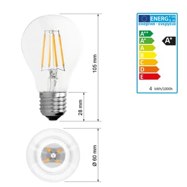ECD Germany 20 Sæt med LED pære glødetråd - E27 - Classic Edison - 4W - 408