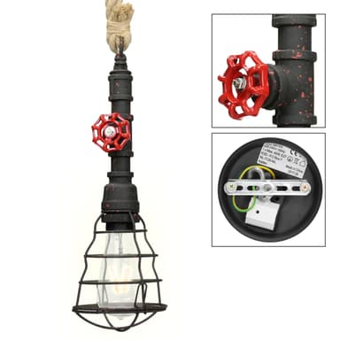 Hængende lampe suspension Loftslampe lampe Vintage Retro Water Pipe Sort E27