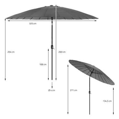 Parasol Shanghai med stativ Ø 325 cm Antracit fremstillet af aluminium og