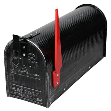 ML Design U.S. Postkasse med drejet rødt flag, retro sort, aluminium,