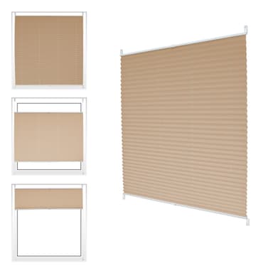 ECD Germany plisségardin 100 x 200 cm - creme - Klemmfix - EasyFix - uden boring