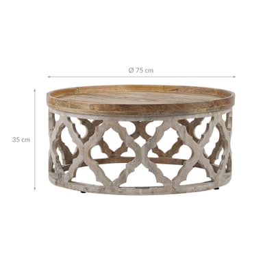 WOMO-DESIGN Orientalsk sofabord Madrid Ø75x35 cm rundt, natur / hvid, massiv