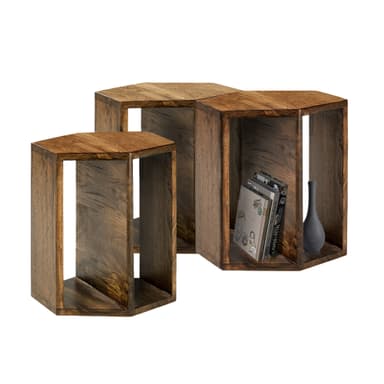 Sæt med 3 sofabord Sheesham træ Sofabord sofabord sofabord Stue bord 30x30x35cm