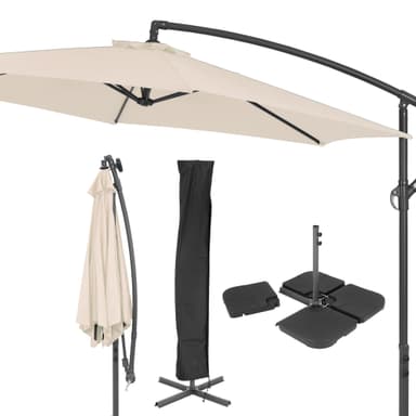 Parasol med krank og inkl. stativ Ø 300 cm Creme af aluminium | Elgiganten