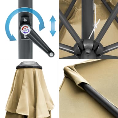 Parasol med krank og overtræk Ø 300 cm Brun i Polyester