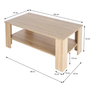 ML Design sofabord i moderne træ look, 100 × 43 × 57 cm, spånplader, Sonoma eg,