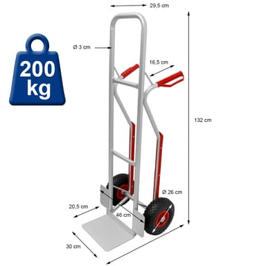 ECD Tyskland håndlastbil med trappeskred op til 200 kg - stabil aluminiumsramme - pneumatiske gummidæk - PU-sikkerhedshåndtag i PU - håndvogntransport