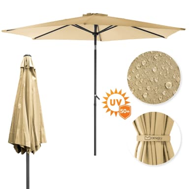 Parasol med kurvel Ø 300 cm Brun Polyester