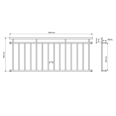 Fransk altan sprosser baluster rækværk 184 x 90 cm Hvid