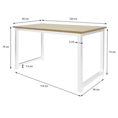ML-Design skrivebord computer skrivebord 120x60x74,5 cm træ eg og hvid med