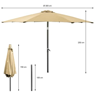 Parasol med krank og overtræk Ø 300 cm Brun i Polyester