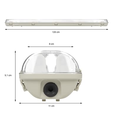LED fugttætte armatur Armatur 2 x 120 cm rør kælder garage