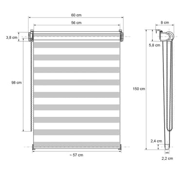 ECD Germany dobbelt rullegardin 60 x 150 cm - grøn-grå-hvid - Klemmfix - dobbelt
