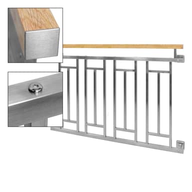 Fransk altan gelænder bar gelænder i rustfrit stål 128x90 cm træ-finish gitter