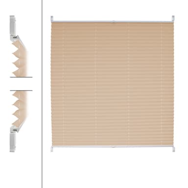 ECD Germany plisségardin 100 x 200 cm - creme - Klemmfix - EasyFix - uden boring