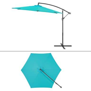 Parasol med krank Ø 300 cm turkis Polyester