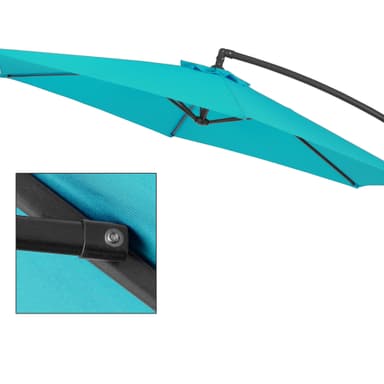 Parasol med krank Ø 300 cm turkis Polyester