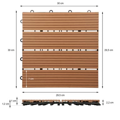 ECD Germany WPC terrassefliser 30x30 cm 55er besparelsessæt til 5m² lysebrun i