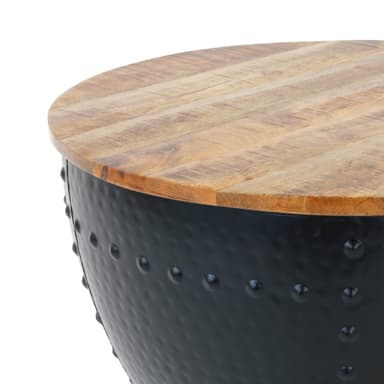WOMO-DESIGN håndlavet sofabord rundt Ø 61x39 cm sort massivt træ mango metal