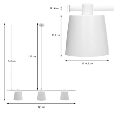 Hængelampe 140 cm lavet af metal cm E27 3 lys