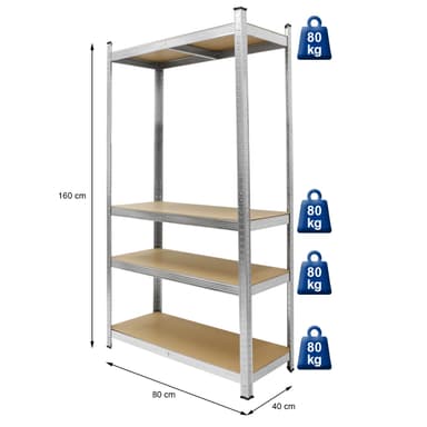 ECD Germany butik hylde Schwerlastregal 160x80x40 cm til 320kg belastning