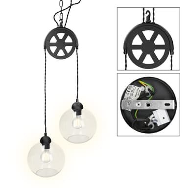 Hængende suspension lampe loftslampe lampe pendel pendel glas lampe 2x E27