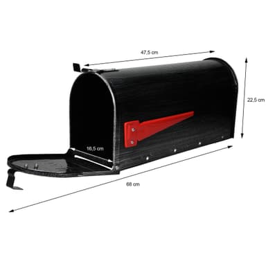ML Design U.S. Postkasse med drejet rødt flag, retro sort, aluminium,