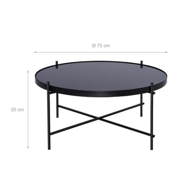 WOMO-DESIGN design sofabord Ø75x35 cm i sort lavet af metal og glas, stuebord