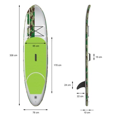 Surfbræt Stand Up Paddle SUP bord padle bord oppustelige padle Grøn 308 cm