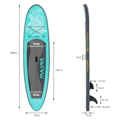 Surfbræt Stand Up Paddle SUP bord Maona padle bord oppustelige Turkis 308 cm