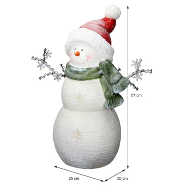 ECD Germany Sød dekoration snemandfigur med LED-belysning 57cm hvid med rød