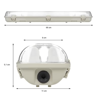 ECD Germany LED fugtisoleret armatur 60cm - IP65 vandtæt - egnet til 2x LED T8 -