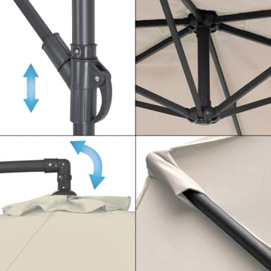 ECD-Germany aluminium parasol creme Ø 300 cm runde incl. Winch og piedestal,
