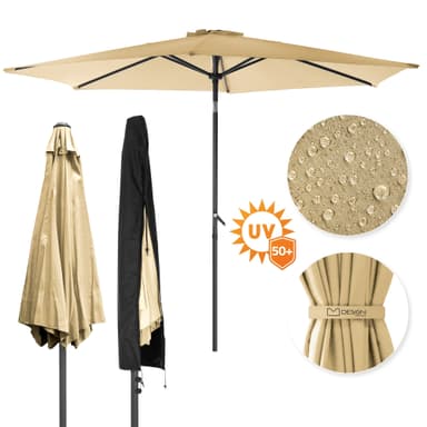 Parasol med krank og overtræk Ø 300 cm Brun i Polyester