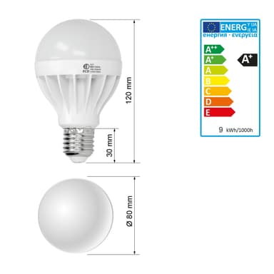 Sæt med 10 E27 ECD GERMANY® Pære LED 9W 584 LM Pære WW 9 watt sparepære