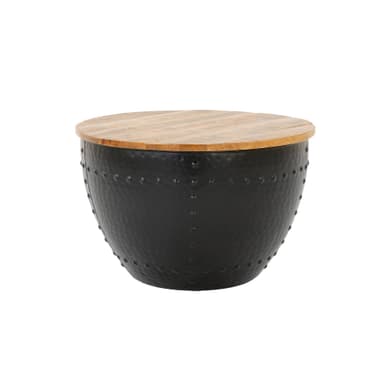 WOMO-DESIGN håndlavet sofabord rundt Ø 61x39 cm sort massivt træ mango metal
