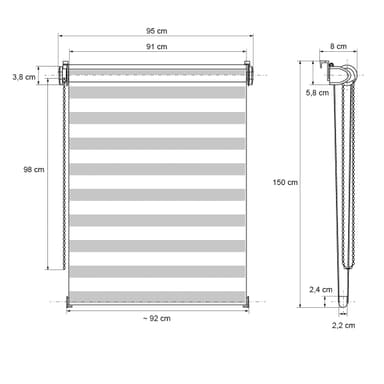 ECD Germany dobbelt rullegardin 95 x 150 cm - grøn-grå-hvid - Klemmfix - dobbelt