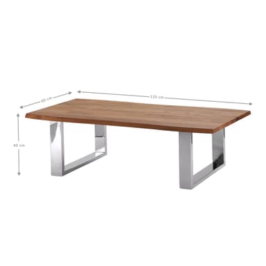 WOMO-DESIGN® sofabord 120x60 cm i massivt træ akacietræ med metalramme Edestahl,
