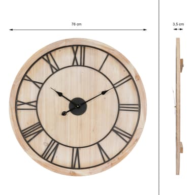 ECD Germany Stor vægur Ø 76cm Runde med romertal, dekorativt ur lavet af MDF træ