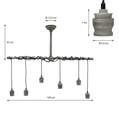 Hængelampe 120 cm lavet af metal cm E27 6 flammer