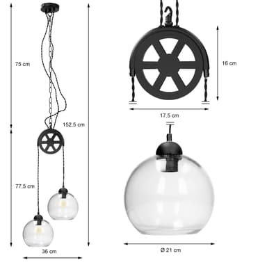 Hængende suspension lampe loftslampe lampe pendel pendel glas lampe 2x E27