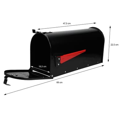 ML Design U.S. Postkasse med drejet rødt flag, sort, aluminium,