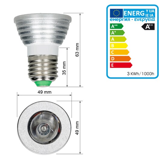 ECD Germany 4 stk E27 RGB LED Spot 3W Dimmable AC 220-240V 16 farver til 248