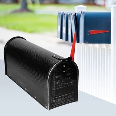 ML Design U.S. Postkasse med drejet rødt flag, retro sort, aluminium,