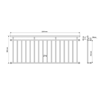 ECD Germany fransk altan 225 x 90 cm | 16 tværbjælker | genspejlende | rustfrit