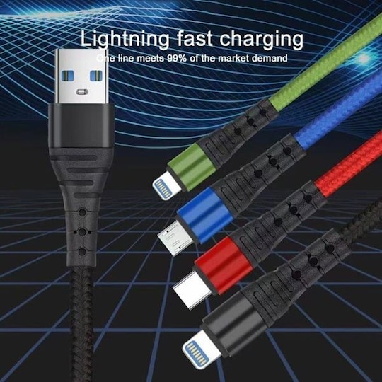 4i1 Laddkabel USB-C med Micro-USB, lightning och 2 USB-C-uttag