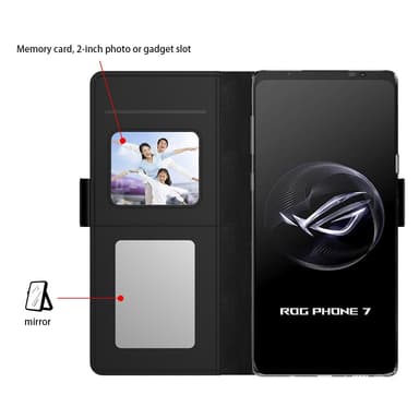 SKALO Asus ROG Phone 7 5G Kortholder Mirror Flip Cover - Sort
